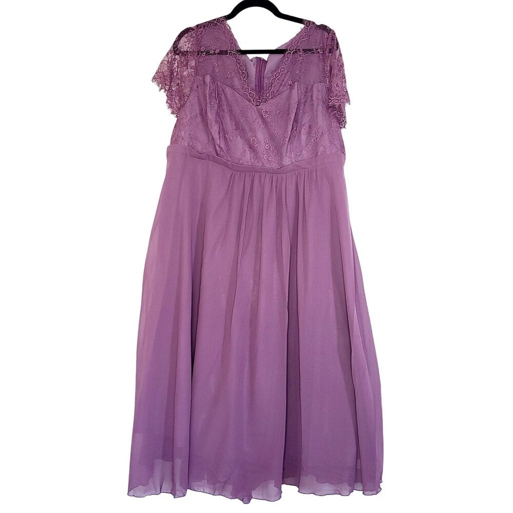 Purple Lace & Chiffon Short Sleeve Formal Dress Womens Fit & Flare Style NWT
